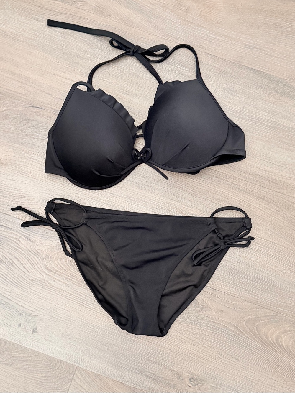 Victoria's Secret Black Halter Tie Bikini Set